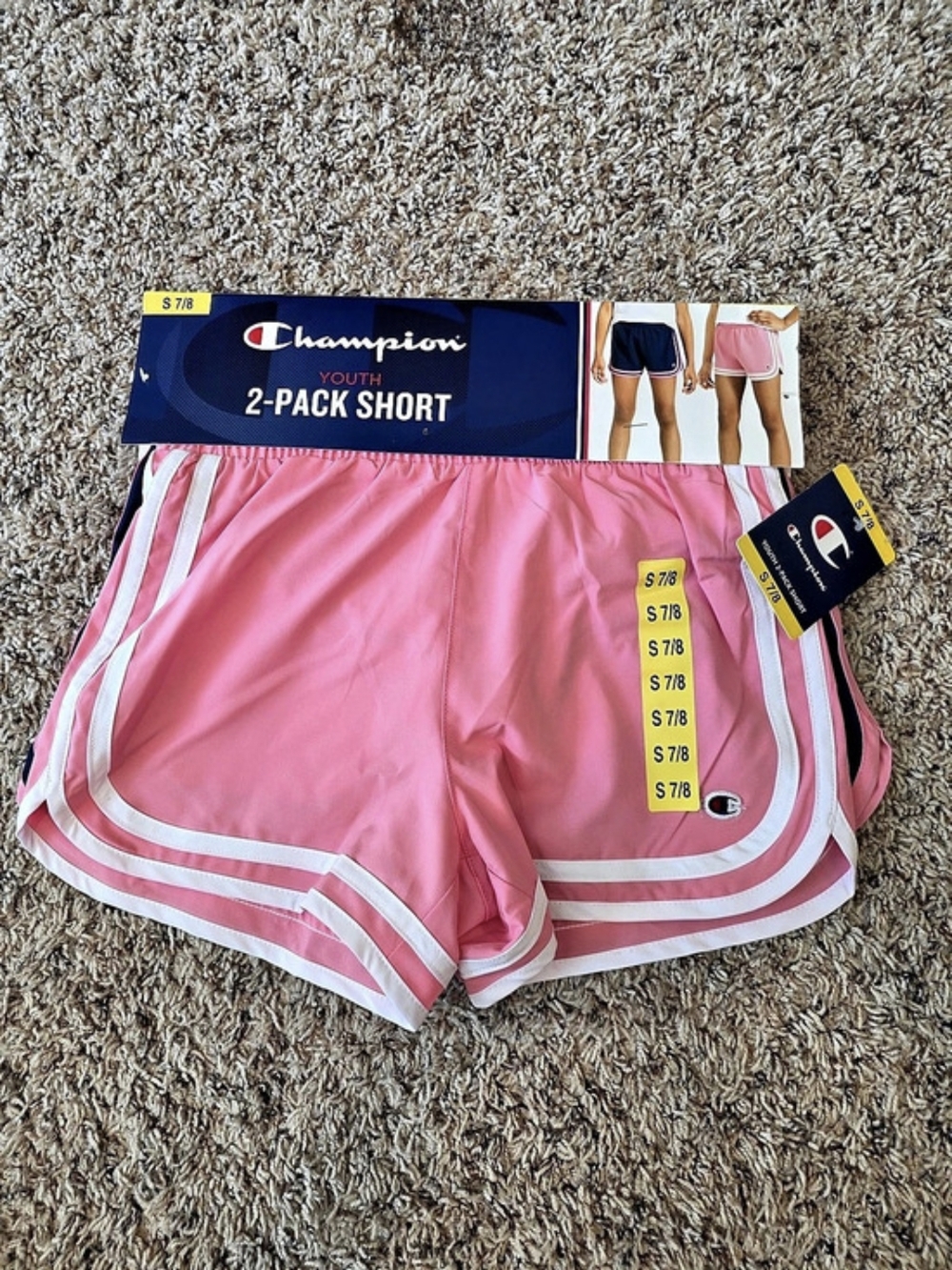 Champion Youth 2-Pack Short 2-Pack Athletic Shorts in Pink & Blue, Size Small